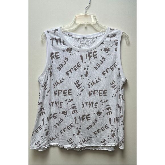 Charlie B women’s white sleeveless printed t-shirt size Large #21-1469 - Picture 1 of 5
